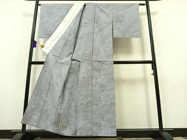 平和屋着物▽上質な紬　単衣　110亀甲　亀甲花文　正絹　逸品　AABB9205jh