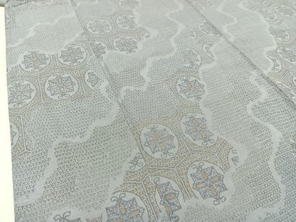 平和屋着物▽上質な紬　単衣　110亀甲　亀甲花文　正絹　逸品　AABB9205jh