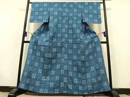 平和屋着物▽上質な紬 単衣 花尽くし文 正絹 逸品 AABB9206jh