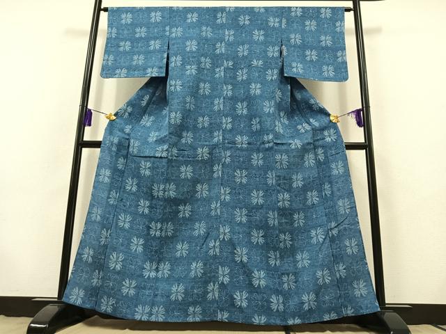 平和屋着物▽上質な紬 単衣 花尽くし文 正絹 逸品 AABB9206jh