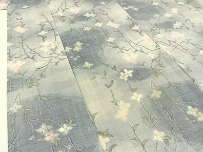 平和屋着物▽上質な紬 単衣 枝花文 正絹 逸品 AABB9207jh