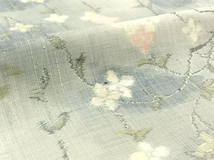 平和屋着物▽上質な紬 単衣 枝花文 正絹 逸品 AABB9207jh
