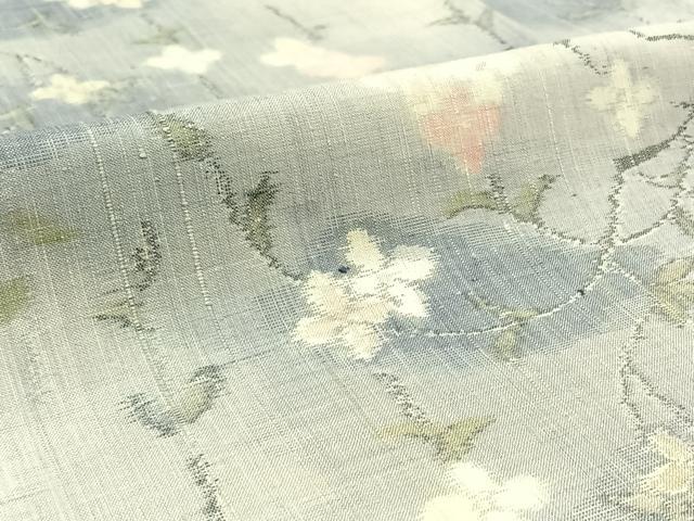 平和屋着物▽上質な紬 単衣 枝花文 正絹 逸品 AABB9207jh