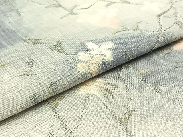 平和屋着物▽上質な紬 単衣 枝花文 正絹 逸品 AABB9207jh