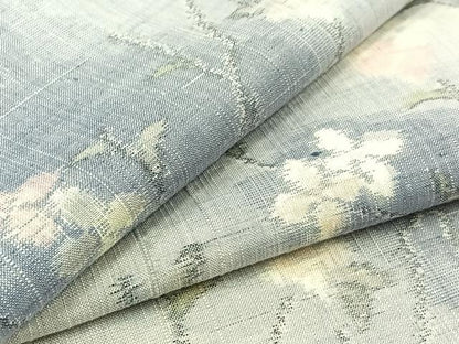 平和屋着物▽上質な紬 単衣 枝花文 正絹 逸品 AABB9207jh