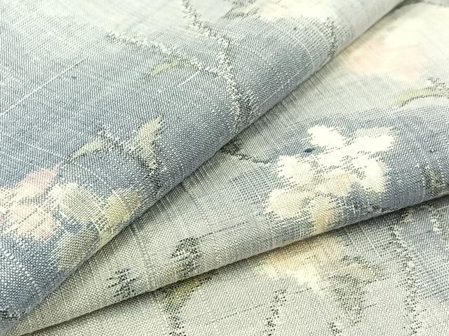 平和屋着物▽上質な紬 単衣 枝花文 正絹 逸品 AABB9207jh