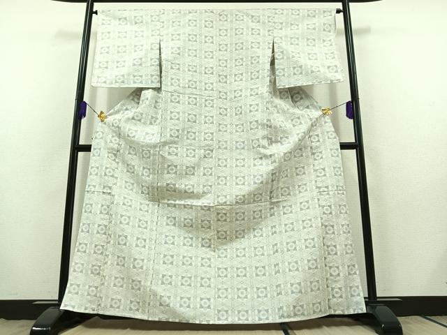 平和屋着物▽上質な紬 単衣 亀甲花文 正絹 逸品 AABB9213jh