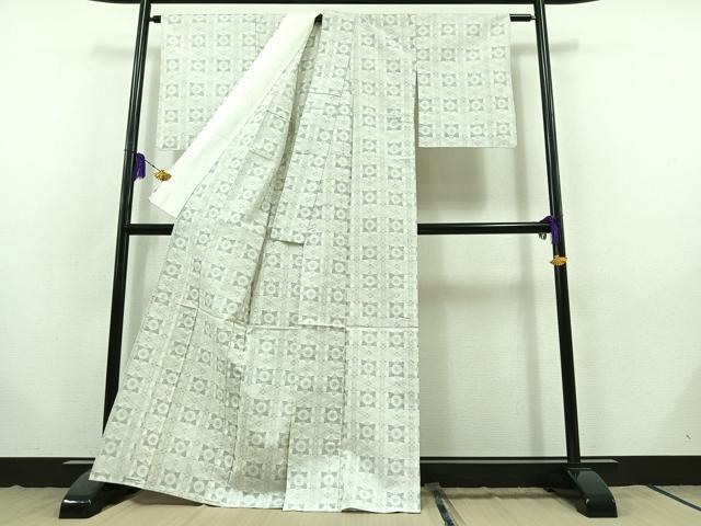 平和屋着物▽上質な紬 単衣 亀甲花文 正絹 逸品 AABB9213jh