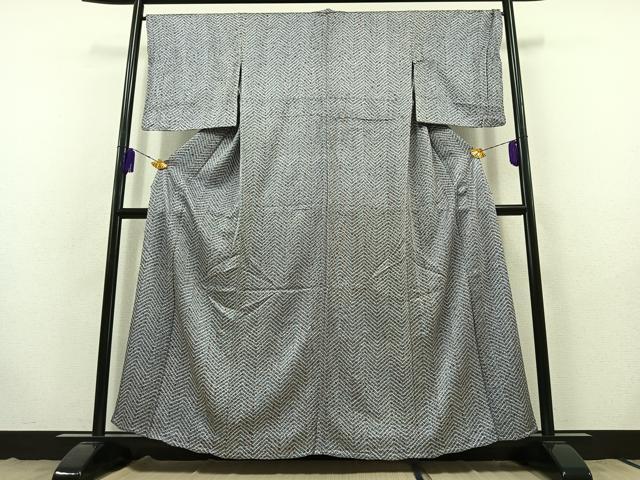 平和屋着物▽上質な小紋 単衣 杢目絞り 幾何学文様 正絹 逸品 AABB9214jh