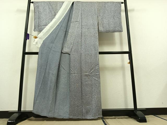 平和屋着物▽上質な小紋 単衣 杢目絞り 幾何学文様 正絹 逸品 AABB9214jh