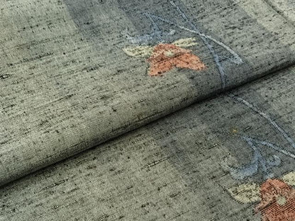 平和屋着物▽上質な紬 単衣 草花文 正絹 逸品 AABB9218jh