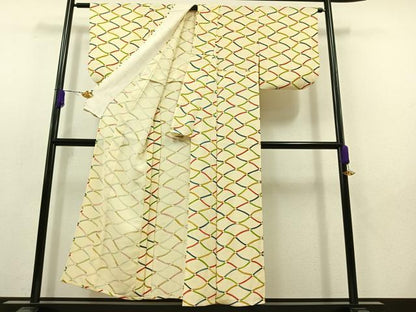 平和屋着物▽上質な小紋 単衣 網目文様 正絹 逸品 AABB9219jh