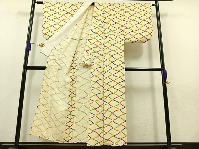 平和屋着物▽上質な小紋 単衣 網目文様 正絹 逸品 AABB9219jh