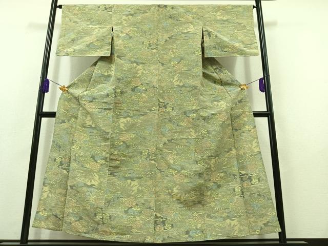 平和屋着物▽上質な紬　単衣　風景文　正絹　逸品　AABB9220jh