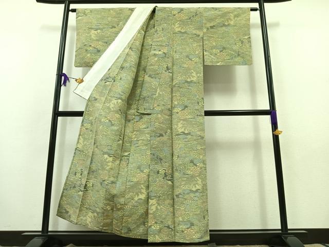 平和屋着物▽上質な紬　単衣　風景文　正絹　逸品　AABB9220jh