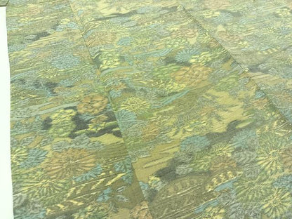 平和屋着物▽上質な紬　単衣　風景文　正絹　逸品　AABB9220jh