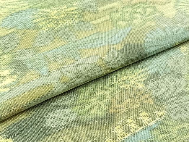 平和屋着物▽上質な紬　単衣　風景文　正絹　逸品　AABB9220jh