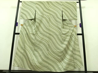 平和屋着物▽上質な小紋 単衣 変り斜縞 正絹 逸品 AABB9221jh