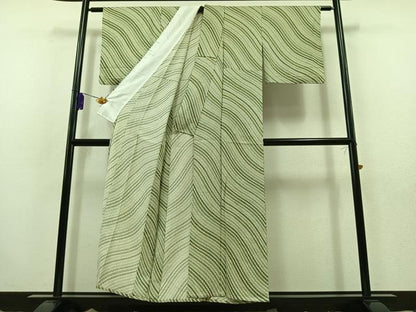平和屋着物▽上質な小紋 単衣 変り斜縞 正絹 逸品 AABB9221jh