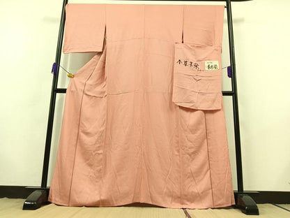 平和屋着物▽上質な色無地 単衣 本草木染 紅梅色 反端付き 正絹 逸品 AABB9222jh