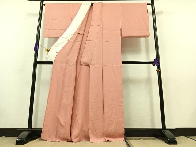 平和屋着物▽上質な色無地 単衣 本草木染 紅梅色 反端付き 正絹 逸品 AABB9222jh