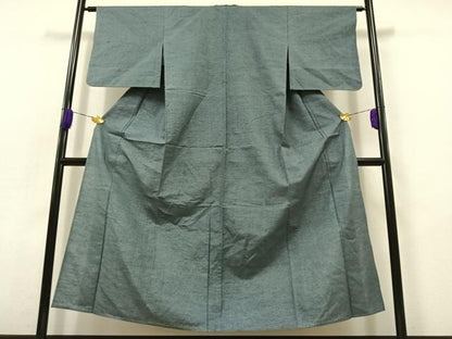 平和屋着物▽上質な紬 単衣 藍鼠色 正絹 逸品 AABB9224jh