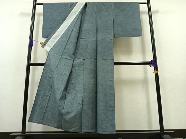 平和屋着物▽上質な紬 単衣 藍鼠色 正絹 逸品 AABB9224jh