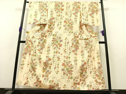 平和屋着物▽上質な小紋 単衣 風景花文 金銀彩 正絹 逸品 AABB9226jh