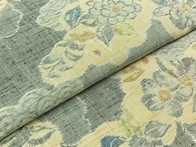 平和屋着物▽上質な紬 単衣 雲取り花文 正絹 逸品 AABB9228jh