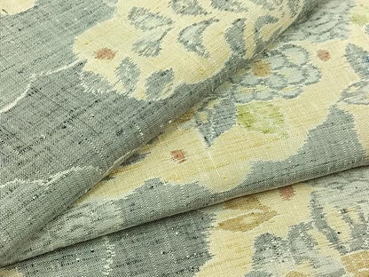 平和屋着物▽上質な紬 単衣 雲取り花文 正絹 逸品 AABB9228jh
