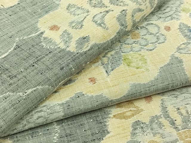 平和屋着物▽上質な紬 単衣 雲取り花文 正絹 逸品 AABB9228jh