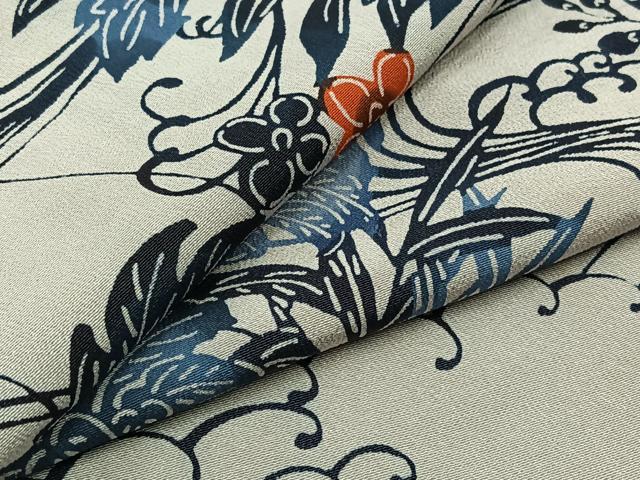 平和屋着物▽訪問着 単衣 藍 型染め 流水花文 正絹 逸品 AABB9230jh