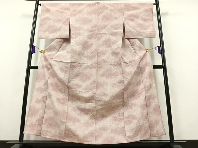 平和屋着物▽上質な紬　単衣　麻の葉文様　正絹　逸品　AABB9231jh