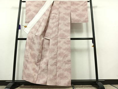 平和屋着物▽上質な紬　単衣　麻の葉文様　正絹　逸品　AABB9231jh