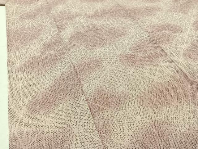 平和屋着物▽上質な紬　単衣　麻の葉文様　正絹　逸品　AABB9231jh