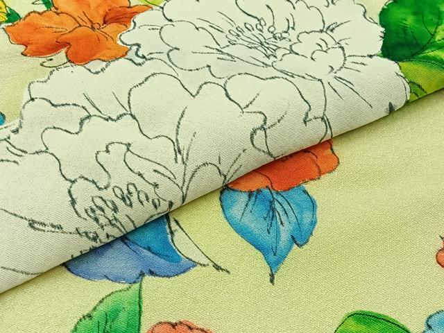 平和屋着物▽訪問着　単衣　手描き　草花文　正絹　逸品　AABB9232jh