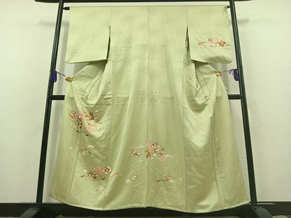 平和屋着物▽訪問着 単衣 駒刺繍 宝尽くし花文 金糸 金彩 正絹 逸品 AABB9234jh