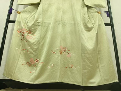 平和屋着物▽訪問着 単衣 駒刺繍 宝尽くし花文 金糸 金彩 正絹 逸品 AABB9234jh