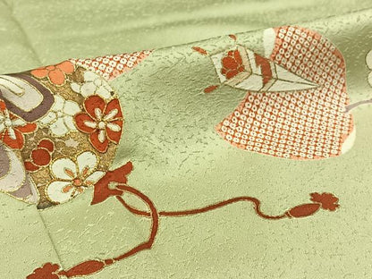 平和屋着物▽訪問着 単衣 駒刺繍 宝尽くし花文 金糸 金彩 正絹 逸品 AABB9234jh