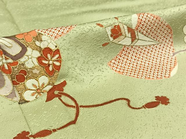 平和屋着物▽訪問着 単衣 駒刺繍 宝尽くし花文 金糸 金彩 正絹 逸品 AABB9234jh