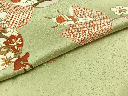 平和屋着物▽訪問着 単衣 駒刺繍 宝尽くし花文 金糸 金彩 正絹 逸品 AABB9234jh