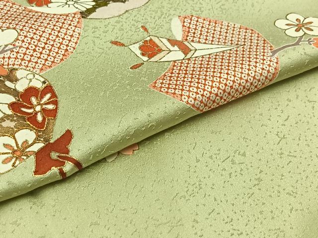 平和屋着物▽訪問着 単衣 駒刺繍 宝尽くし花文 金糸 金彩 正絹 逸品 AABB9234jh