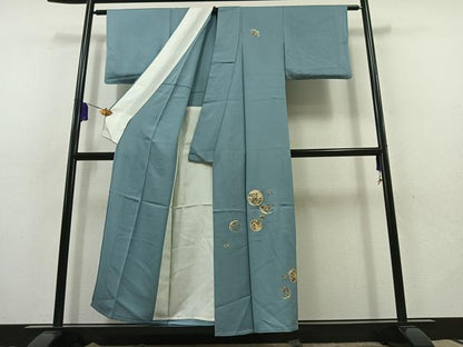 平和屋着物▽訪問着 単衣 刺繍 雪輪花文 金彩 正絹 逸品 AABB9235jh