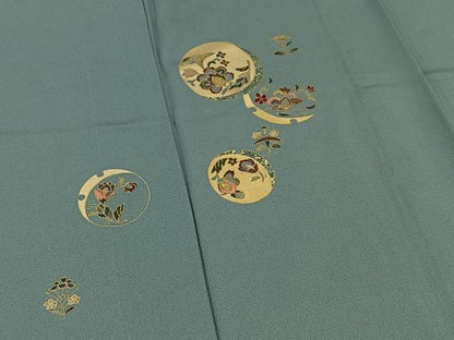 平和屋着物▽訪問着 単衣 刺繍 雪輪花文 金彩 正絹 逸品 AABB9235jh
