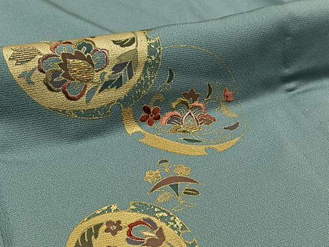 平和屋着物▽訪問着 単衣 刺繍 雪輪花文 金彩 正絹 逸品 AABB9235jh