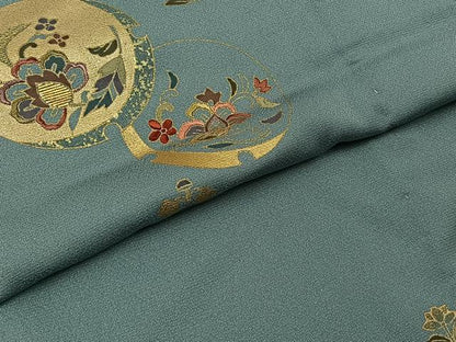 平和屋着物▽訪問着 単衣 刺繍 雪輪花文 金彩 正絹 逸品 AABB9235jh