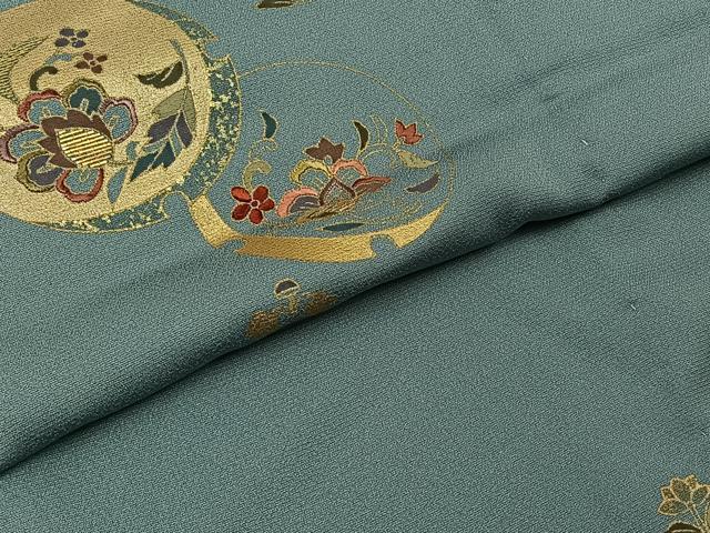 平和屋着物▽訪問着 単衣 刺繍 雪輪花文 金彩 正絹 逸品 AABB9235jh