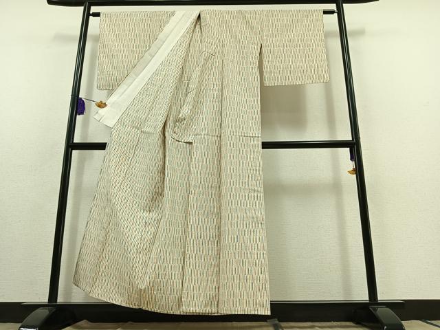 平和屋着物▽上質な紬 単衣 縞 正絹 逸品 AABB9238jh