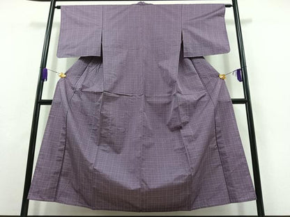 平和屋着物▽上質な紬　単衣　格子　正絹　逸品　AABB9239jh