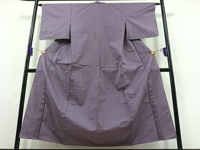 平和屋着物▽上質な紬　単衣　格子　正絹　逸品　AABB9239jh
